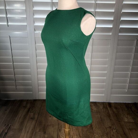 Vtg 70s Handmade Green Day Dress Large Sheath Sleeveless Wiggle Polyester Knee - Picture 3 of 12